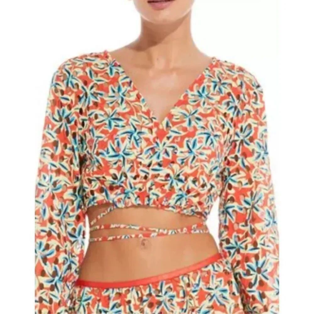 NWT Solid & Striped The Murphy eyelet orange yellow cropped top wrap around size